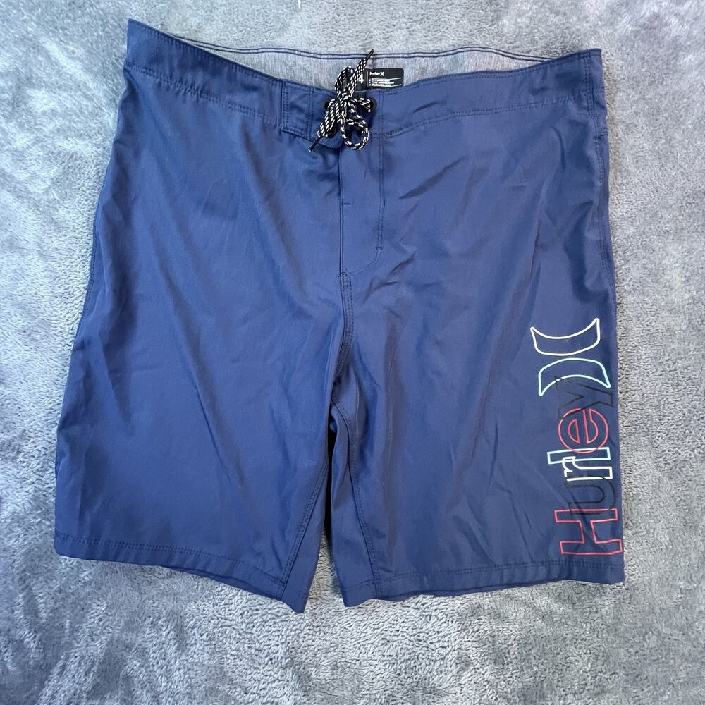Hurley Board Shorts Mens 34 Navy Blue Swim Trunks Drawstring Surf Quick Dry Logo